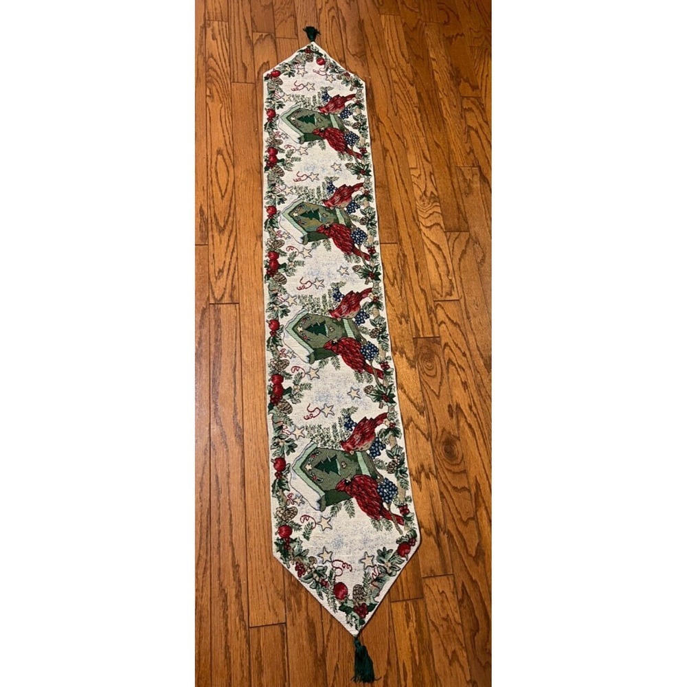 Christmas Tapestry Table Runner Red Cardinals 70x13 - Picture 3 of 3